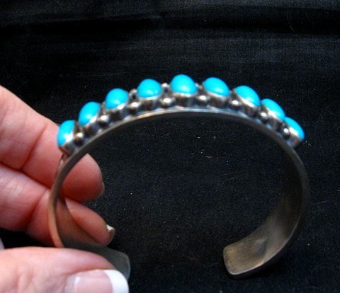 Image 6 of Navajo Kirk Smith Turquoise Sterling Silver Row Bracelet X-Large
