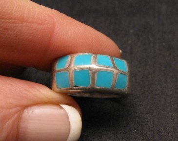 Image 0 of Vintage Native American Turquoise Inlay Panel Ring sz7