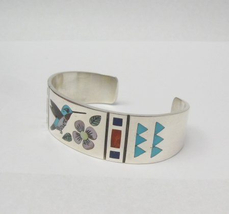 Image 2 of Zuni Jewelry Inlay Hummingbird Silver Bracelet, Ruddell & Nancy Laconsello