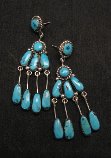 Image 1 of Long Robert & Bernice Leekya Zuni Turquoise Chandelier Earrings