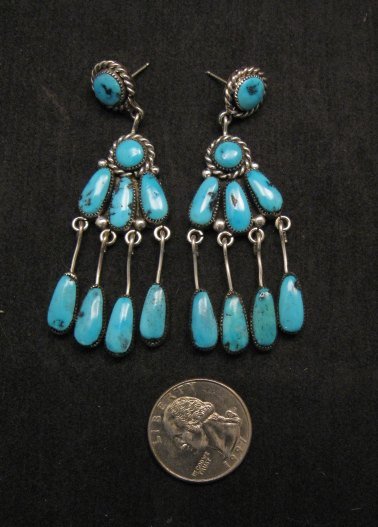 Image 2 of Long Robert & Bernice Leekya Zuni Turquoise Chandelier Earrings