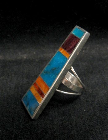 Image 1 of Navajo Sterling Silver Inlay Ring by Harold Smith sz8