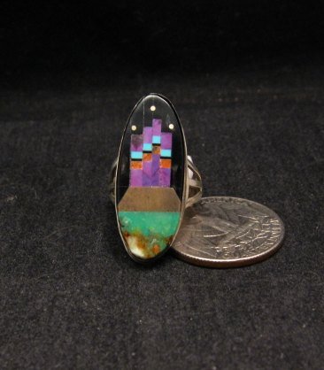 Image 0 of Native American Inlay Silver Ring, Navajo, Gilbert Smith, sz6