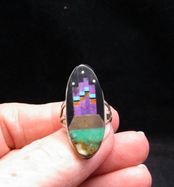 Image 2 of Native American Inlay Silver Ring, Navajo, Gilbert Smith, sz6