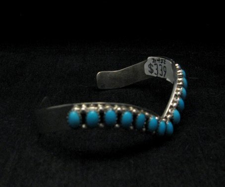 Image 1 of Navajo Indian Silver Turquoise V-shaped Cuff Bracelet, Livingston