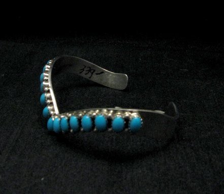 Image 3 of Navajo Indian Silver Turquoise V-shaped Cuff Bracelet, Livingston