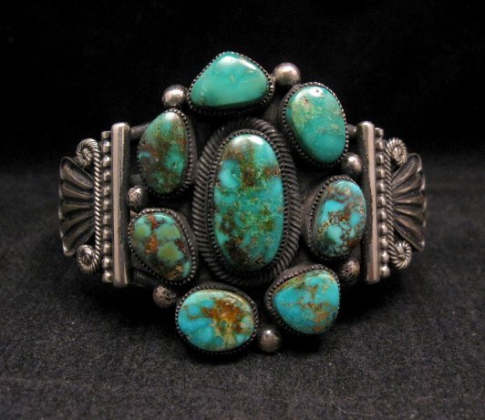 Image 0 of A++ Leon Martinez ~ Navajo ~ Turquoise Cluster Silver Bracelet
