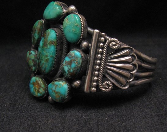 Image 1 of A++ Leon Martinez ~ Navajo ~ Turquoise Cluster Silver Bracelet