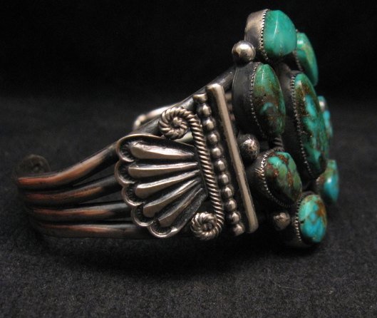 Image 2 of A++ Leon Martinez ~ Navajo ~ Turquoise Cluster Silver Bracelet