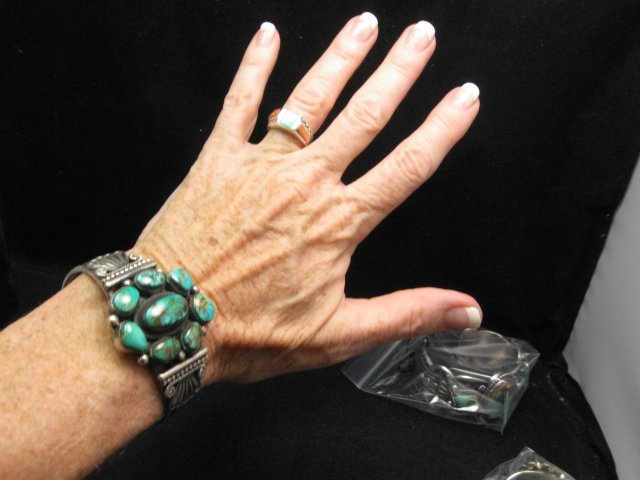 Image 4 of A++ Leon Martinez ~ Navajo ~ Turquoise Cluster Silver Bracelet