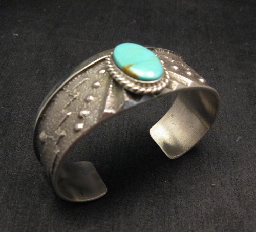 Image 5 of Anthony Bowman ~ Navajo ~ Tufa Cast Silver Turquoise Bracelet