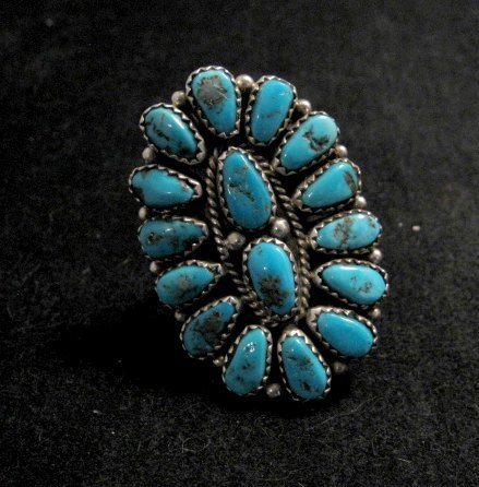 Image 0 of Justin Wilson Navajo Silver & Turquoise Cluster Jewelry Ring sz8-1/2
