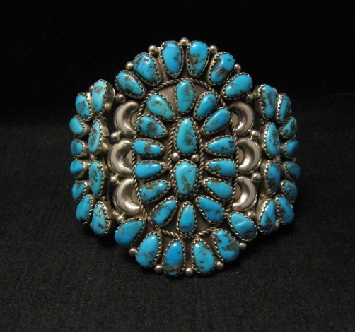 Image 0 of Justin Wilson Navajo Silver & Turquoise Cluster Jewelry Bracelet