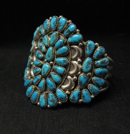 Image 1 of Justin Wilson Navajo Silver & Turquoise Cluster Jewelry Bracelet