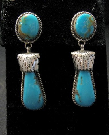 Image 0 of Navajo Indian Kingman Turquoise Silver Earrings, Elouise Kee 