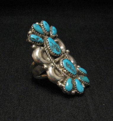 Image 1 of Justin Wilson Navajo Silver & Turquoise Cluster Sterling Silver Ring sz9