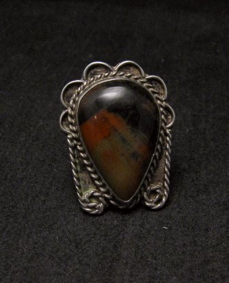 Image 0 of Old Dead Pawn Petrified Wood Sterling Silver Ring sz 7
