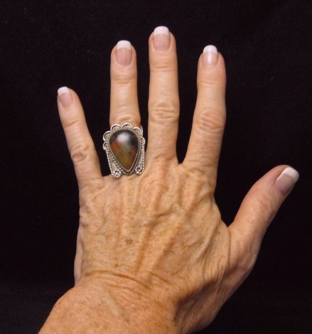 Image 1 of Old Dead Pawn Petrified Wood Sterling Silver Ring sz 7