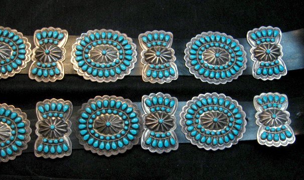 Image 0 of Vintage Pawn Navajo Native American Turquoise Cluster Concho Belt