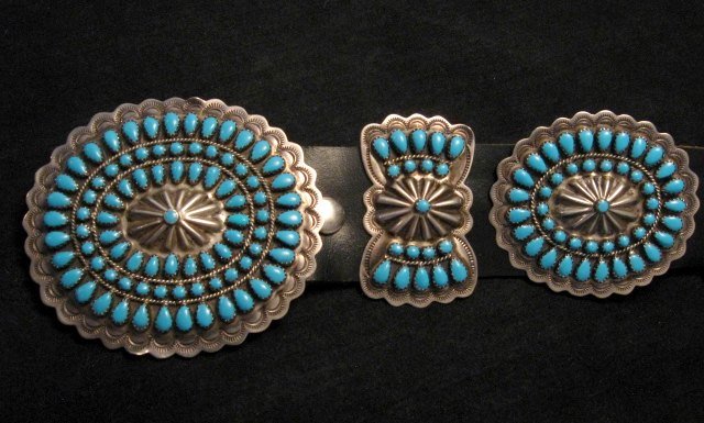 Image 4 of Vintage Pawn Navajo Native American Turquoise Cluster Concho Belt