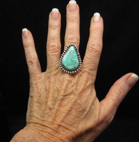 Image 2 of Navajo Turquoise Silver Ring by Navajo Happy sz 9-3/4