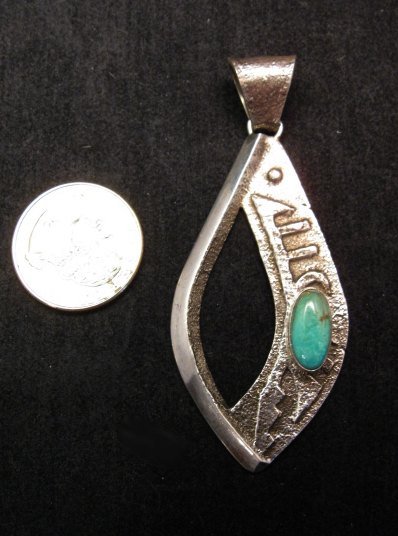 Image 1 of Indian Pawn Turquoise Sandcast Sterling Silver Pendant