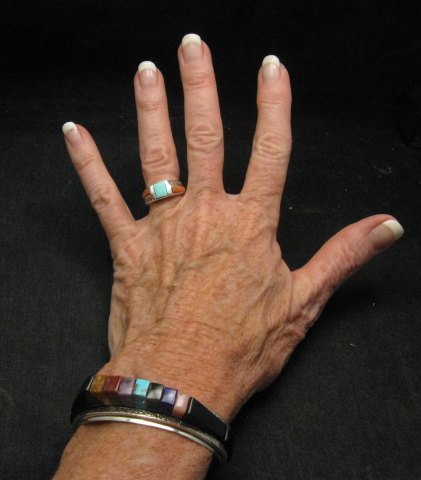 Image 1 of One of a Kind Hopi Multi Stone Inlay Bracelet, Bennard & Frances Dallasvuyaoma