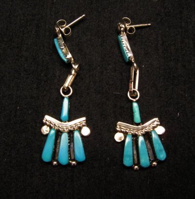 Image 0 of Zuni Turquoise Needlepoint Sterling Silver Earrings, C Hatti