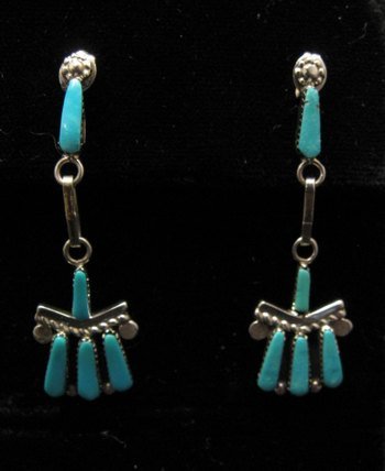 Image 1 of Zuni Turquoise Needlepoint Sterling Silver Earrings, C Hatti