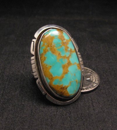 Image 0 of Big Native American Navajo Turquoise Sterling Silver Ring Sz8-1/4