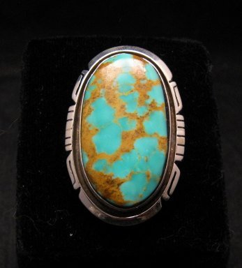Image 1 of Big Native American Navajo Turquoise Sterling Silver Ring Sz8-1/4