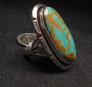 Image 2 of Big Native American Navajo Turquoise Sterling Silver Ring Sz8-1/4