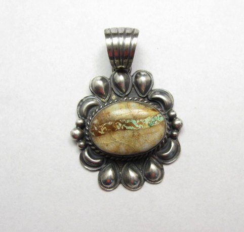 Image 0 of Navajo Robert Shakey Ribbon Turquoise Silver Pendant