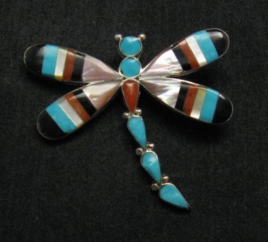 Image 0 of Multigem Inlay Dragonfly Pin Pendant, Zuni, Ahiyite 