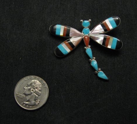 Image 1 of Multigem Inlay Dragonfly Pin Pendant, Zuni, Ahiyite 
