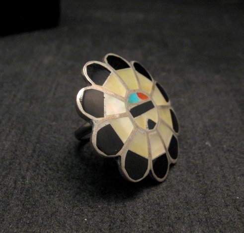 Image 1 of Vintage Native American Zuni Inlaid Sunface Ring Sz4-1/2