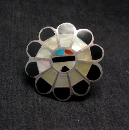 Image 0 of Vintage Native American Zuni Inlaid Sunface Ring Sz4-1/2