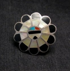 Vintage Native American Zuni Inlaid Sunface Ring Sz4-1/2