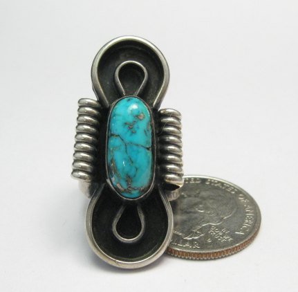 Image 3 of Vintage Navajo Turquoise Silver Ring, Sz7