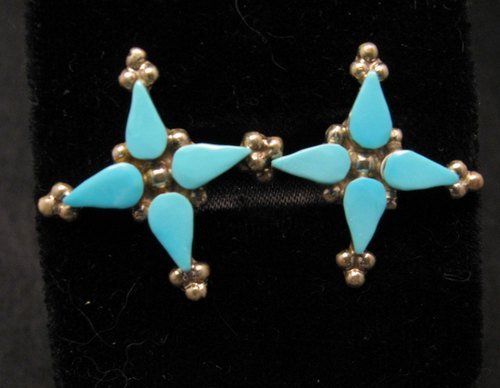 Image 0 of Native American Zuni Turquoise Sterling Silver Earrings