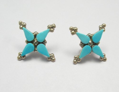 Image 1 of Native American Zuni Turquoise Sterling Silver Earrings