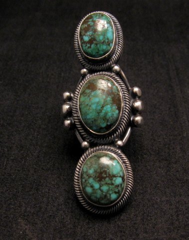 Image 0 of Huge Gloria Begay Navajo 3-stone Turquoise Sterling Silver Ring sz8
