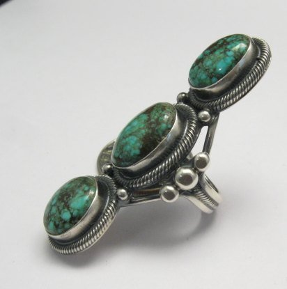 Image 1 of Huge Gloria Begay Navajo 3-stone Turquoise Sterling Silver Ring sz8