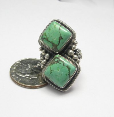 Image 0 of Gloria Begay Navajo 2-stone Turquoise Sterling Silver Ring sz6