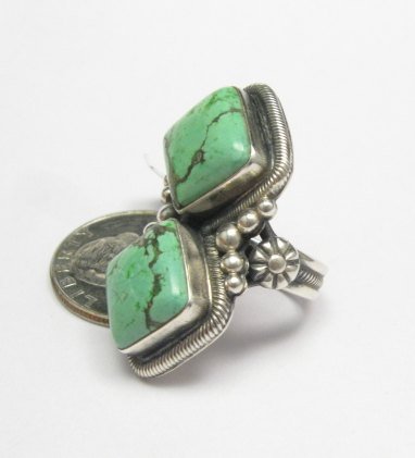 Image 1 of Gloria Begay Navajo 2-stone Turquoise Sterling Silver Ring sz6