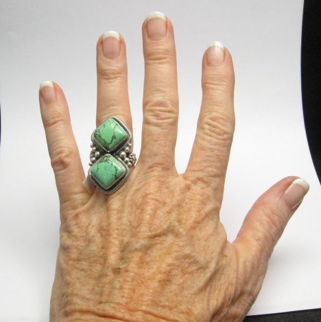 Image 2 of Gloria Begay Navajo 2-stone Turquoise Sterling Silver Ring sz6