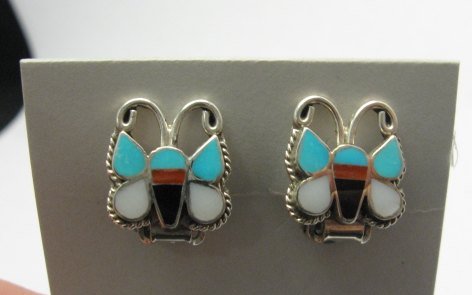 Image 0 of Petite Zuni Butterfly Multigem Inlay Clip-on Earrings