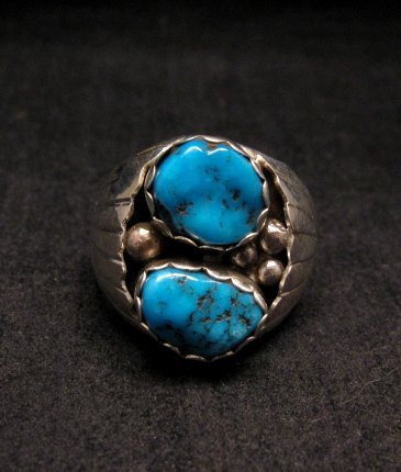 Image 0 of 2-Stone Navajo Turquoise Sterling Silver Mens Ring sz12, Marlene Martinez