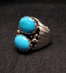 Navajo Native American Double Turquoise Silver Ring sz10, Marlene Martinez