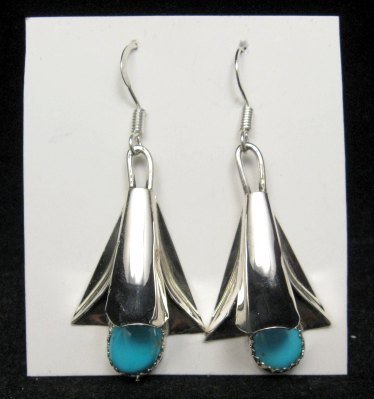 Image 0 of Navajo Turquoise Sterling Silver Squash Blossom Earrings, Louise Yazzie
